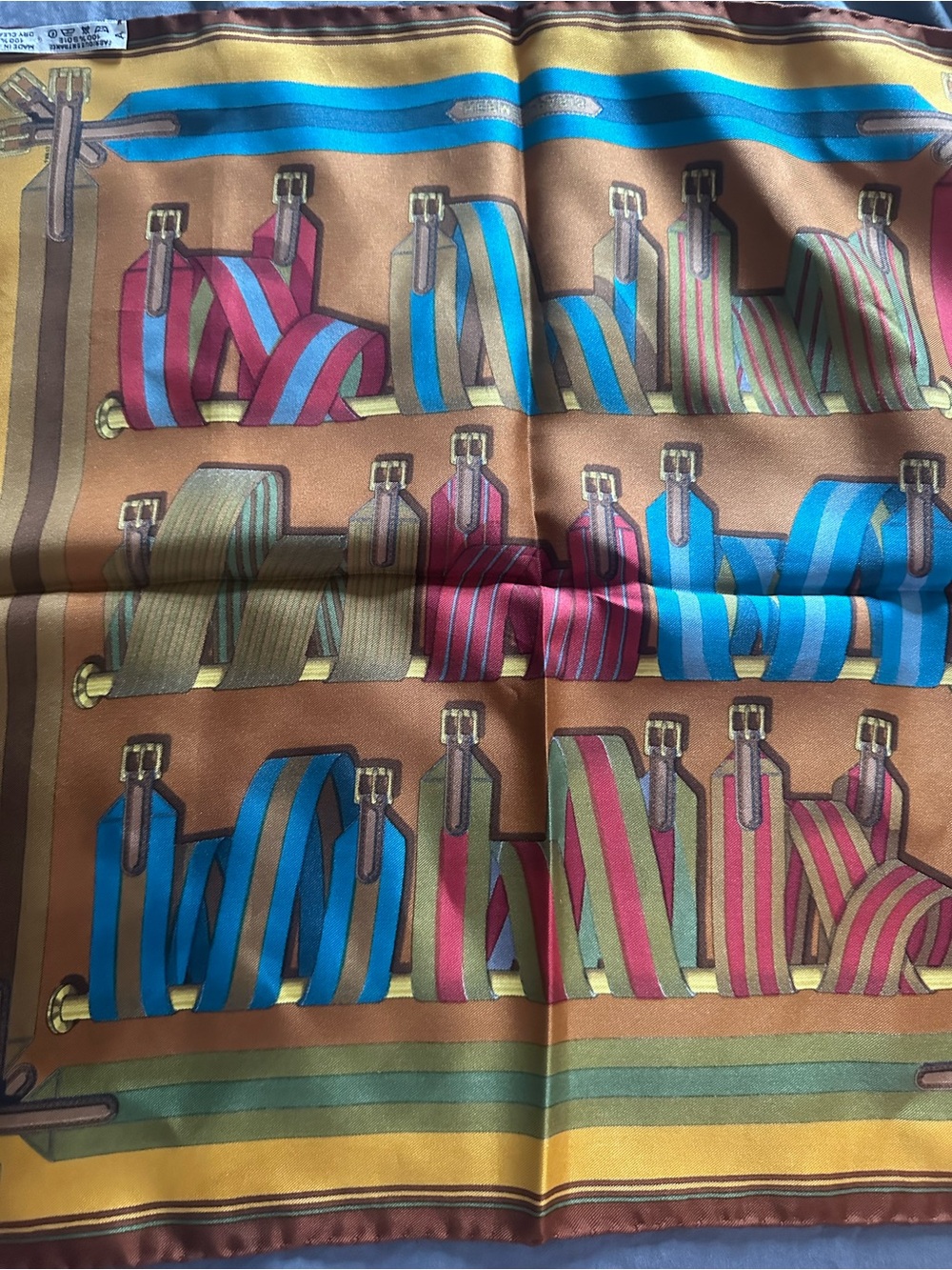 Hermes Multicolor Silk Scarf with Gold and Brown Tones - Picture 5 of 6